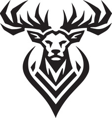 Bold Black and White Tribal-Style Majestic Deer with Intricate Antlers Vector

