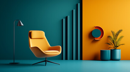 Modern living room decor contemporary space interior design vibrant color palette artistic view minimalist concept