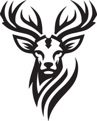 Bold Black and White Tribal-Style Majestic Deer with Intricate Antlers Vector

