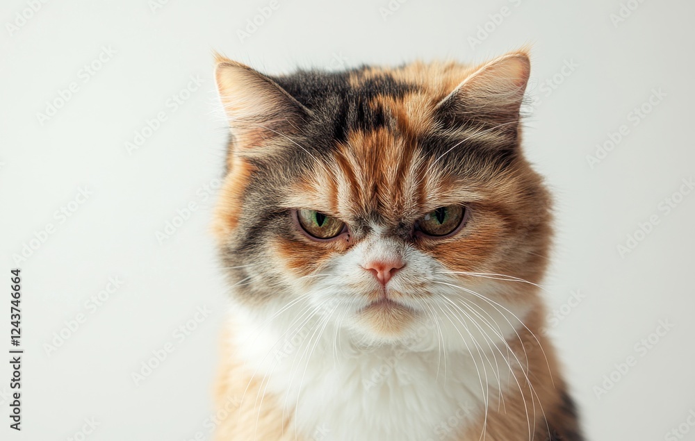 Poster adorable persian cat with unique fur pattern displaying a serious expression on a neutral background