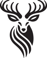 Bold Black and White Tribal-Style Majestic Deer with Intricate Antlers Vector

