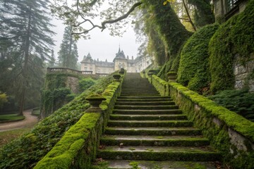 Obraz premium Vines and Moss Covered Stairway to the Palace, vines and moss, secret passage