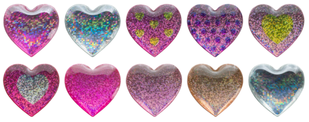 Heart shape hologram sticker set isolated on white background