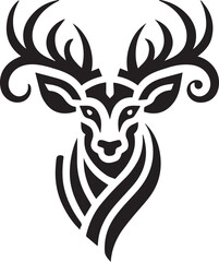 Bold Black and White Tribal-Style Majestic Deer with Intricate Antlers Vector

