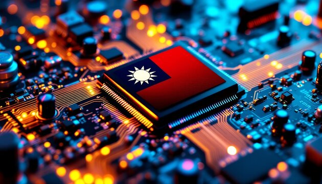Taiwanese Technology: Semiconductor Chip with National Flag Integration on Circuit Board