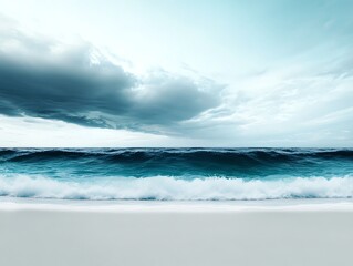 Fototapeta premium a stormy beach with dramatic clouds, dark waves, intense atmosphere, moody aesthetic, isolated on white background