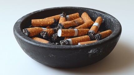 Used cigarettes in an ashtray on a white surface