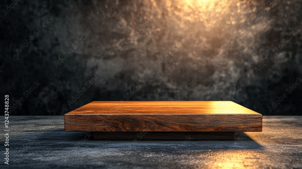 Aufkleber wooden display platform artistic studio minimalist setting close-up view product presentation concep