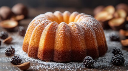 gugelhupf cake with powdered sugar isolated on transparent background