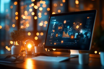 A financial dashboard on a computer screen displaying revenue, expenses, and profits