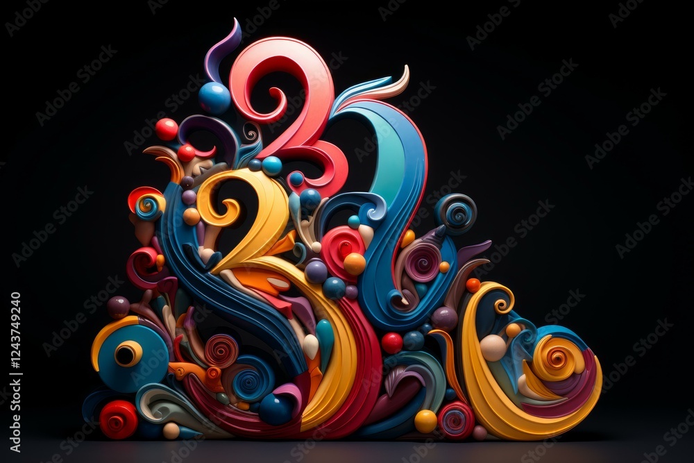 Poster vibrant, swirling abstract sculpture with intricate patterns and flowing shapes creates a captivatin