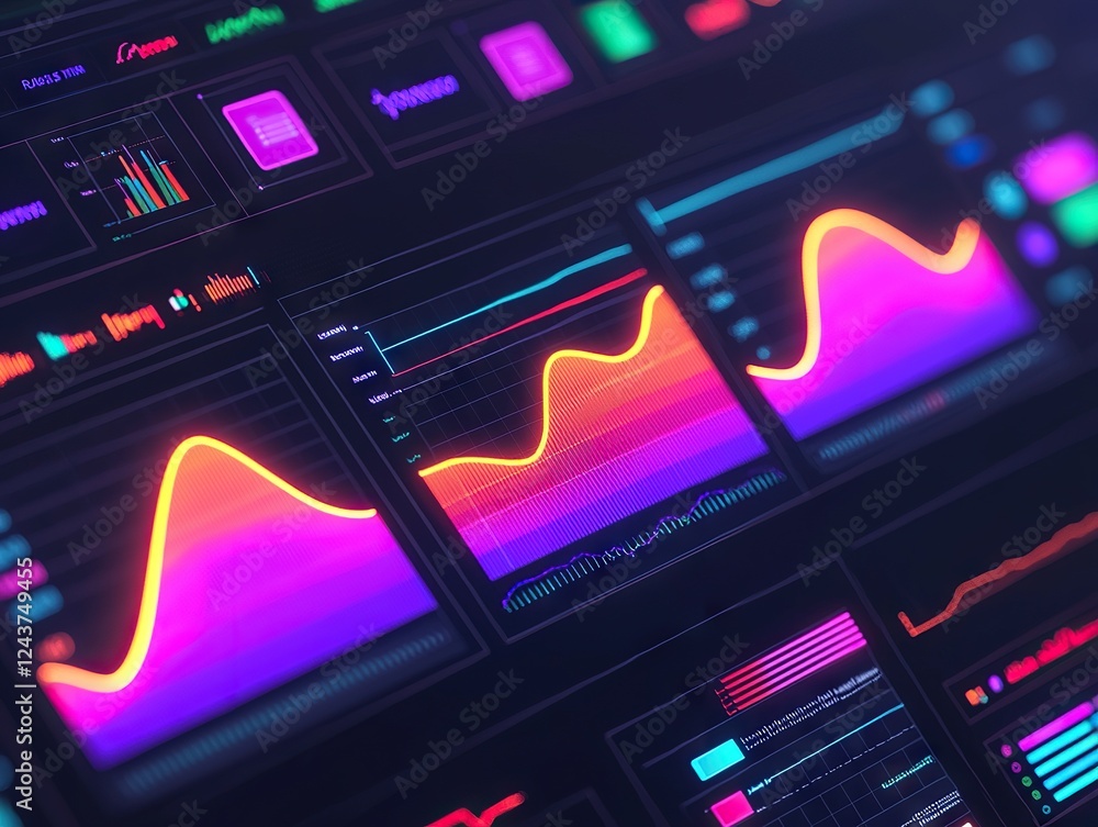 Poster data analysis overview digital workspace infographic visuals modern technology high-tech environment