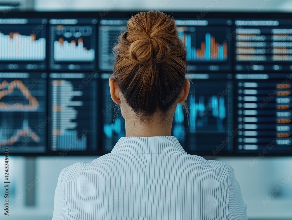 Aufkleber analyzing financial data trends office workspace digital screens professional environment overhead v