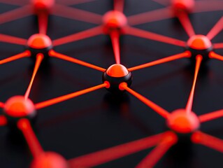 Exploring technological networks a close-up view of red nodes on black background