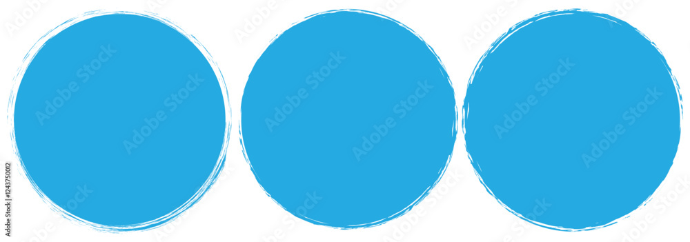 Poster a collection of black grunge circular shapes on a white background, featuring paintbrush style stamp