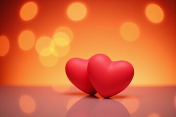 two red heart shaped objects on reflective surface bokeh