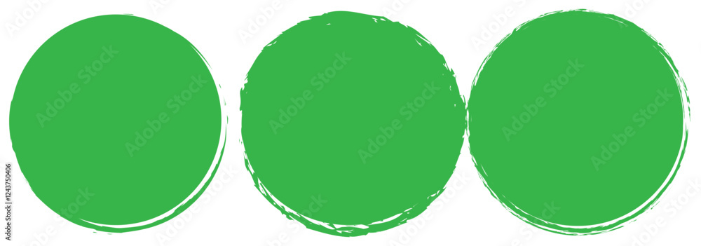 Poster a collection of black grunge circular shapes on a white background, featuring paintbrush style stamp