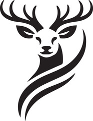 Bold Black and White Tribal-Style Majestic Deer with Intricate Antlers Vector

