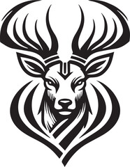 Bold Black and White Tribal-Style Majestic Deer with Intricate Antlers Vector

