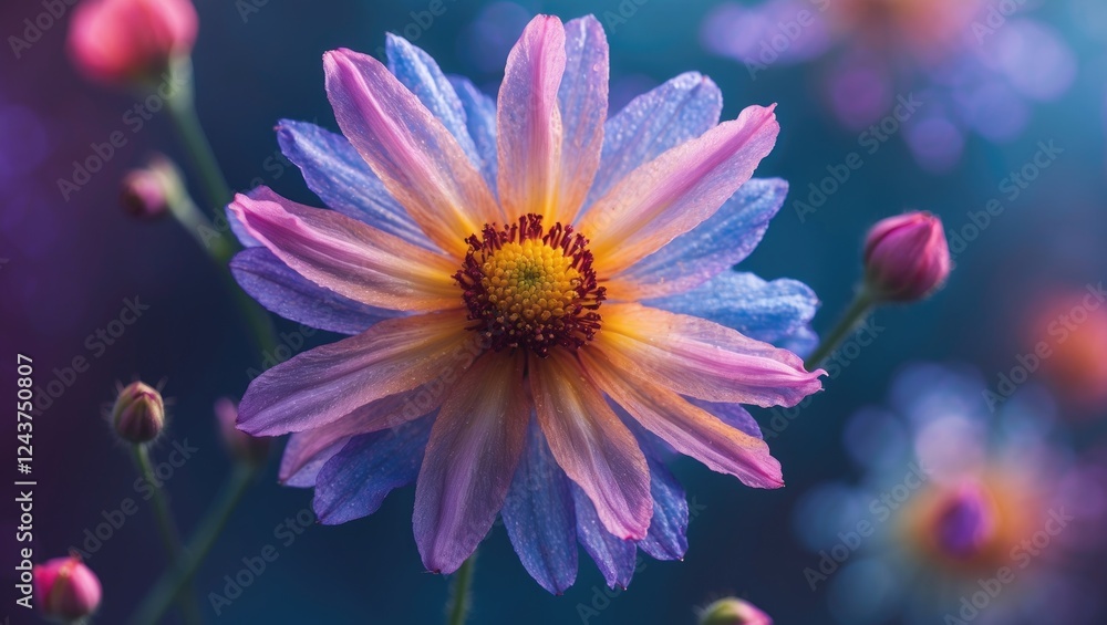 Poster vibrant delicate flower with dew drops and soft color background ideal for nature themes and text ov