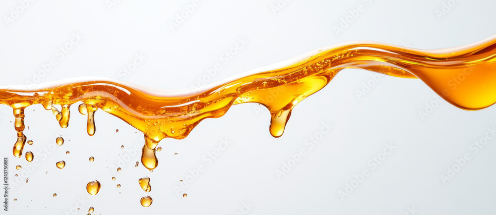 Aufkleber golden honey flows gracefully, forming splashes and droplets in mid-air. the vibrant liquid contrast