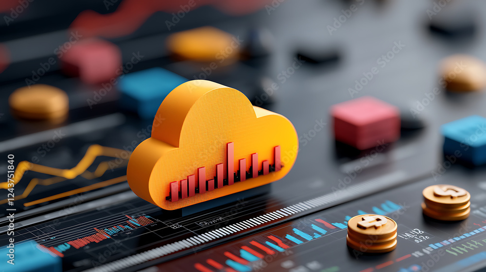 Poster data visualization in cloud computing digital workspace infographic technology environment close-up 
