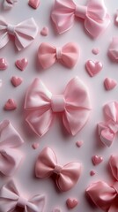 A seamless pattern featuring hand-drawn ribbons and hearts on a white background. Ideal for gift wrapping, holidays, and feminine-themed designs.