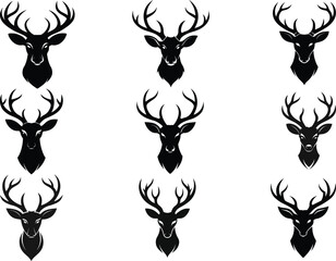 set of black silhouettes of deer head vectors, deer head icon, deer logo vector illustration 