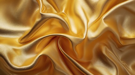 Luxurious golden fabric texture flowing elegantly with smooth, shiny surfaces ideal for backgrounds and fashion design concepts