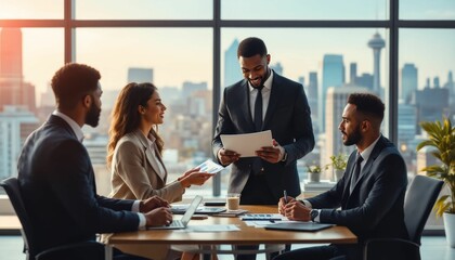 Collaborative Business Meeting in Modern Corporate Office Setting