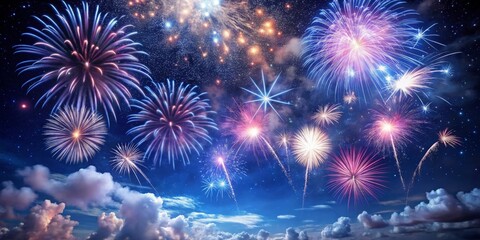 Fototapeta premium Celestial Fireworks Night Sky Burst of Color and Light