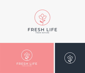 simple nature flower logo wtih circle ring