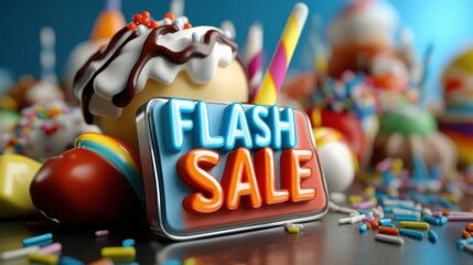 3D candy like letters forming the text  FLASH SALE  on a colorful vibrant background  Signage or display for a special promotional offer discount bargain or commercial event