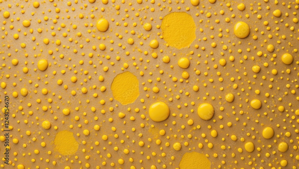 Wall mural Textured Yellow Paint Droplets on Brown Background for Artistic and Creative Design Applications