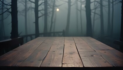 Una mesa de madera en un ambiente oscuro y brumoso © Monster