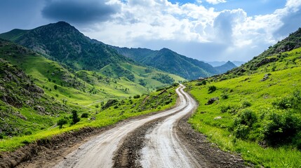 Fototapeta premium Offroad adventure path through a rugged canyon, dusty trails, extreme terrain, thrilling outdoor exploration, nature s raw beauty