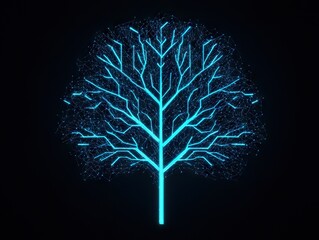 Illuminated digital tree design virtual space graphic artwork dark environment abstract concept