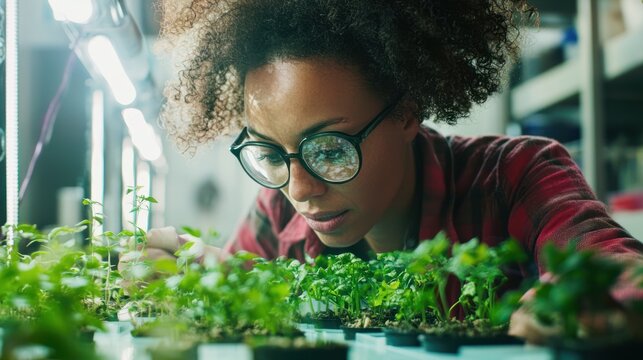 A lab researcher studying hypersensitive plant species that react to environmental changes