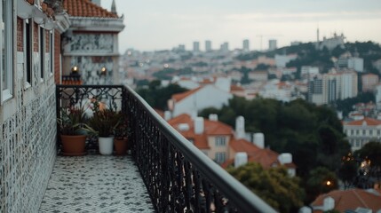 Lisbon balcony view Cityscape at dawn