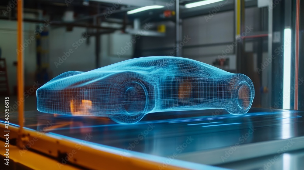 Aufkleber a virtual wind tunnel test being conducted on a digital twin of an autonomous vehicle, optimizing ef