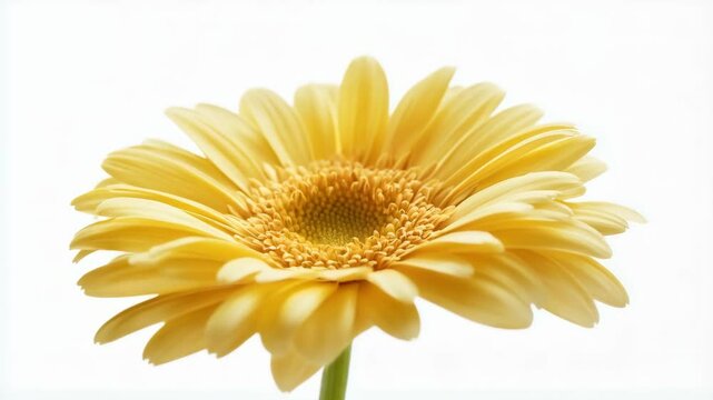 A beautiful yellow flower with translucent petals against a white background	