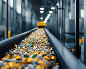 Obraz premium AIautomated waste management system sorting and recycling industrial materials efficiently