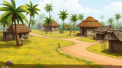 Fototapeta premium 2d village background village background