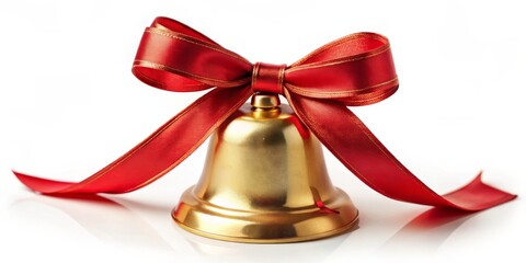 Golden Bell with Red Ribbon Bow Festive Holiday Image