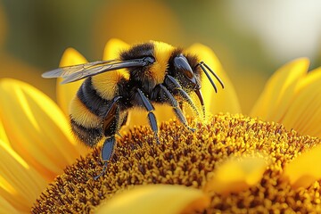 Bumblebee collecting pollen from a sunflower