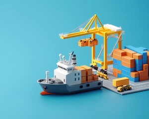 AIcontrolled shipping port with automated cranes and selfnavigating cargo ships