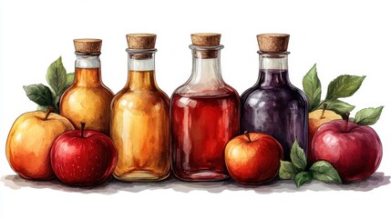 homemade apple vinegar isolated on transparent background catoon style