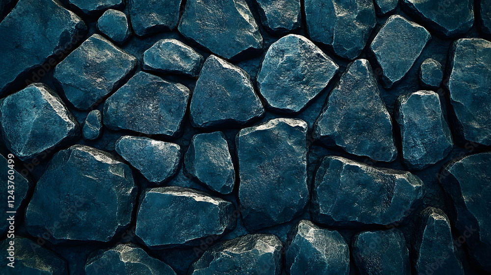 Poster dark textured stones arranged closely, creating a natural pattern on a surface the image showcases e