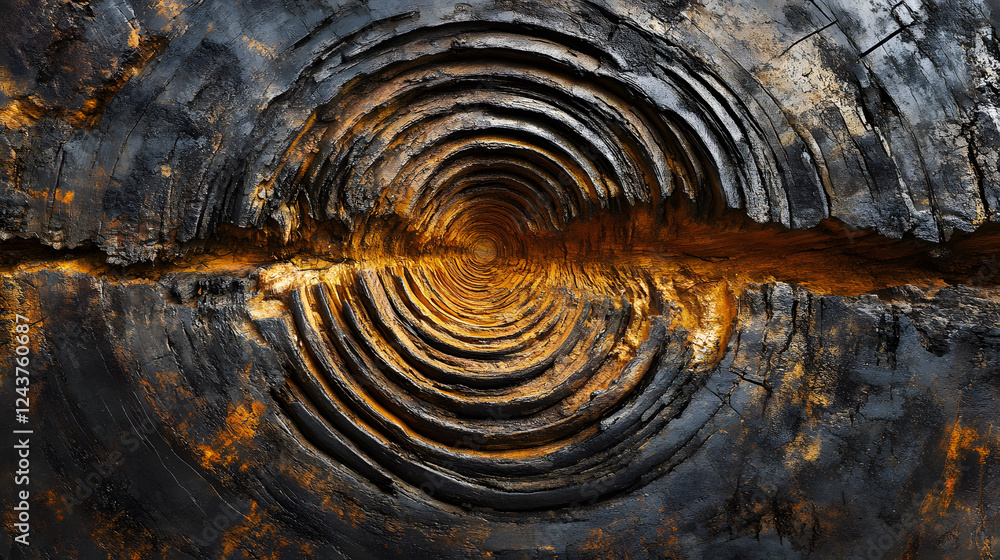 Poster Swirling patterns of dark tones with warm highlights create an abstract, dynamic visual reminiscent of ripples or waves