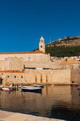 DUBROVNIK, Croatia Defensive walls of the old city of Dubrovnik. View of the port and the fortress.